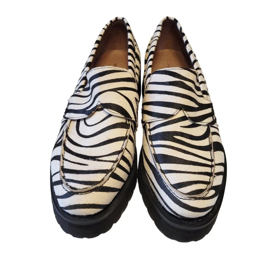 ALL BLACK Zebra Print Calf Hair Lug Lady Loafer 40